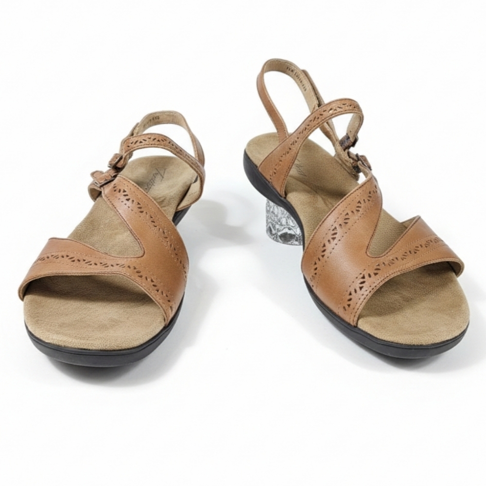 Trotters 11W Sandals Razzi Tan Laser-Cut Leather Cushion Non Slip Adjustable